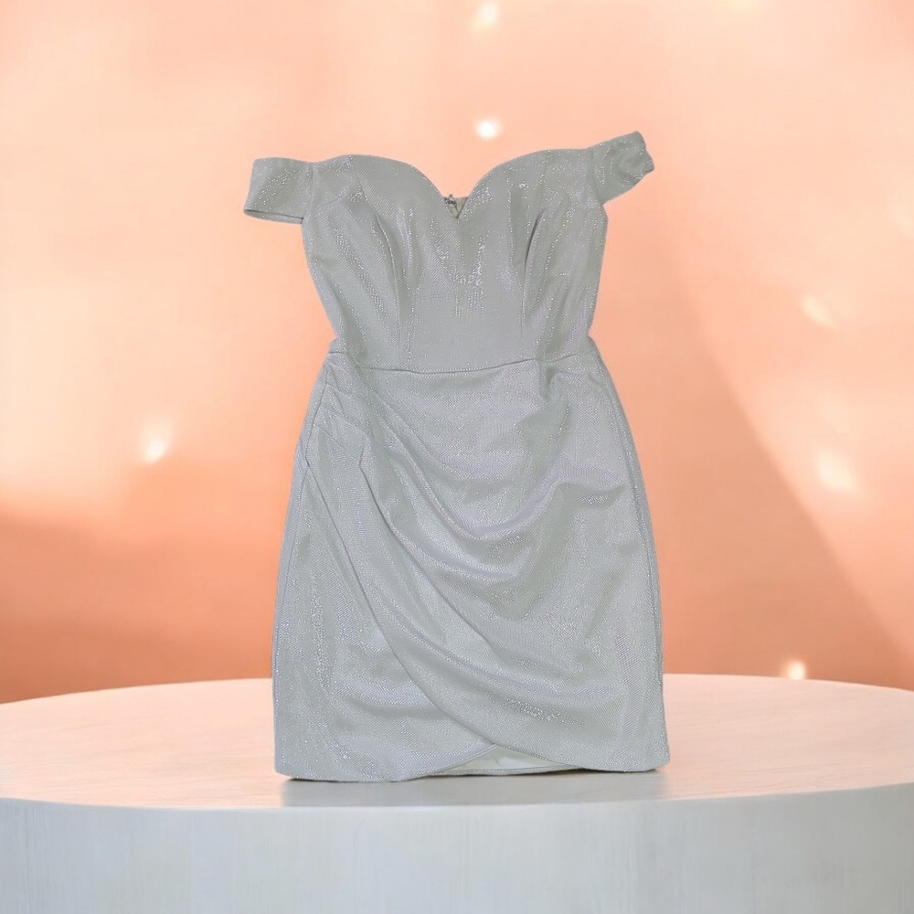 B. Darlin Elegant Off-Shoulder Silver Dress NWOT